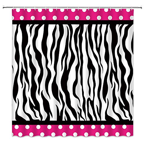 Zebra Print Shower Curtain Black White Zebra Stripe White Polka Dot On Pink Creative Patchwork For Girls Woman Modern Romance Fabric Bathroom Decor Curtain With Hooks,70Wx70H Inch #TOP15