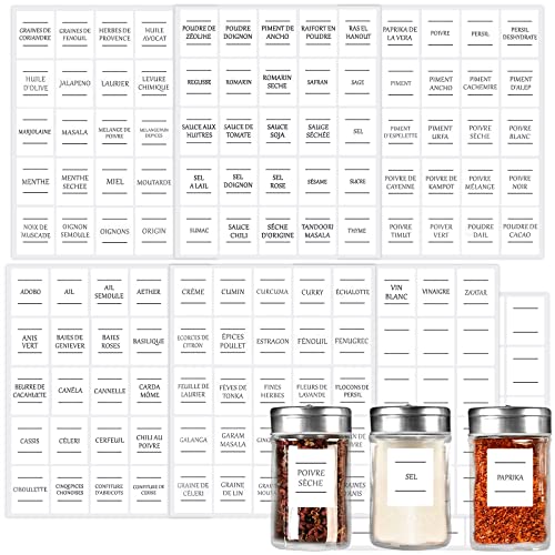 175 Étiquettes Épices Français Cuisine Autocollant Adhésives pour Bocaux Pots Étiquette Cuisine Bocaux, Bomtop Étiquettes pour Bocaux Réutilisable pour Bocaux de Produits Alimentaires (Rectangle)