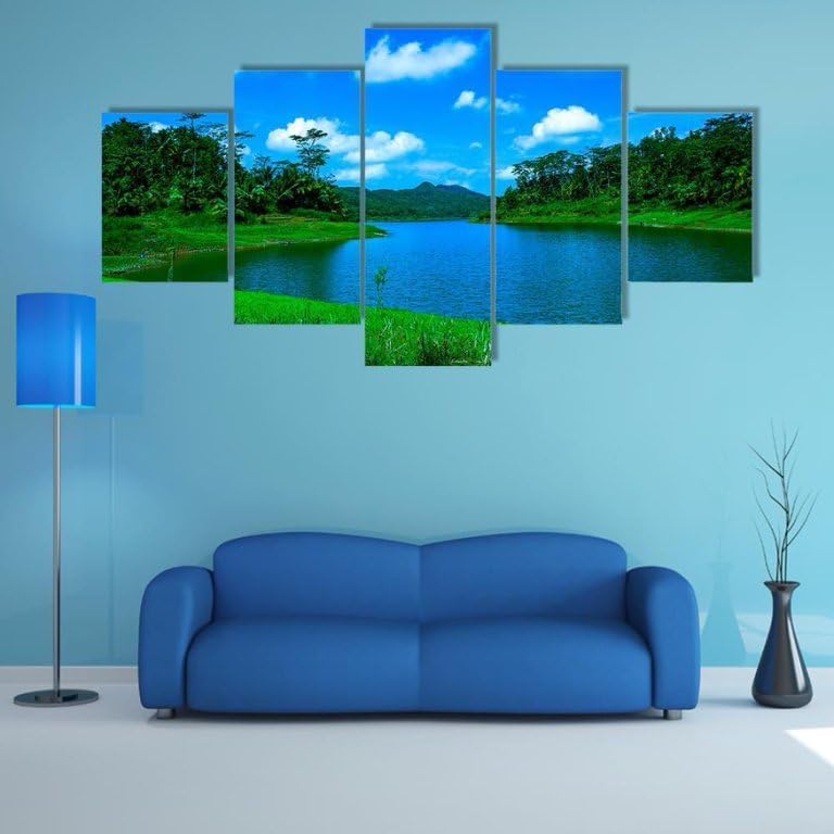 Juego de 5 pósteres, Lago De Verano En Indonesia murales de pared, cuadros modernos en lienzo, póster natural de pared para salón (Sin marco)