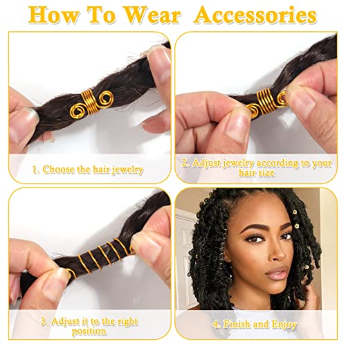 262 Pcs Dreadlock Accessories for Women, Hair Jewelry for Braids Loc Jewelry Hair Decorations, Gold and Silver Hair Accessories, Adjustable Hair Charms Hair Rings for Braids Adult Loc Braid Jewelry4