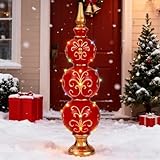 DoubleFill 3 ft Large Christmas Finial Ornament Statue with LED Lights Metallic Prelit Finial Statue Outdoor Decorations 3D Resin Vintage Stand for Xmas Front Porch Yard Indoor Outdoor Display