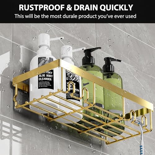 Image of Moforoco Shower Caddy Shelf Organizer Rack, Self Adhesive Black Bathroom Shelves Basket, Home Farmhouse Wall Inside Organization and Storage Decor Rv Accessories, First Camper Apartment Essentials