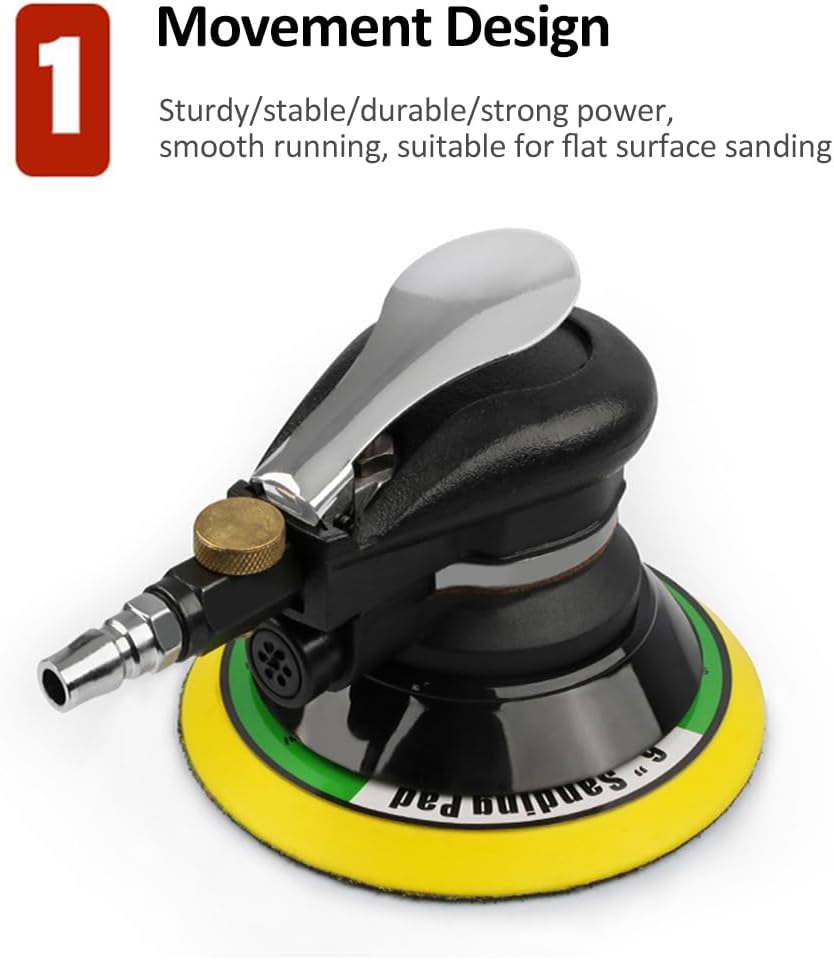 Weytoll 6'' Air Random Orbital Sander Heavy Duty Pneumatic Palm Sander with Hose and Bag Polishing Grinding Sanding for Car Metal Wood Wax Metal Work