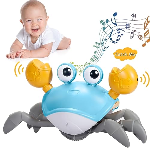 Image of Plnmlls Crawling Crab Baby Toy-Gifts Infant Tummy Time Toys Build in Rechargeable Battery,Baby Toys with Music and LED Light for 0-6 6-12 1-3 4+ Year Old Boys Girls Toddler