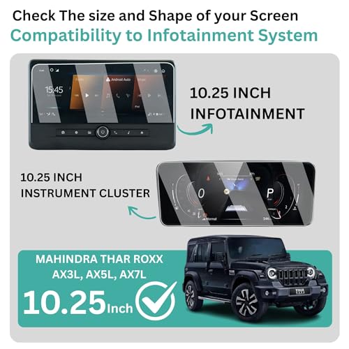 Image of Wisely 2Pcs - Screen Guard for MAHINDRA THAR ROXX Car - 10.25 INCH DISPLAY INFOTAINMENT + 10.25 INCH INSTRUMENT CLUSTER Protector Fit AX3L AX5L AX7L - Stereo Accessories - Touch Responsive - HD Clear