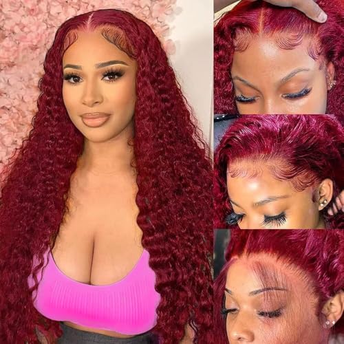 Yeeaak Burgundy Lace Front Wig Human Hair 99j 13x6 Deep