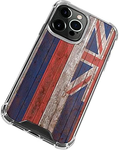 Skinit Clear Phone Case Compatible with iPhone 13 Pro - Hawaiian Flag Dark Wood Design