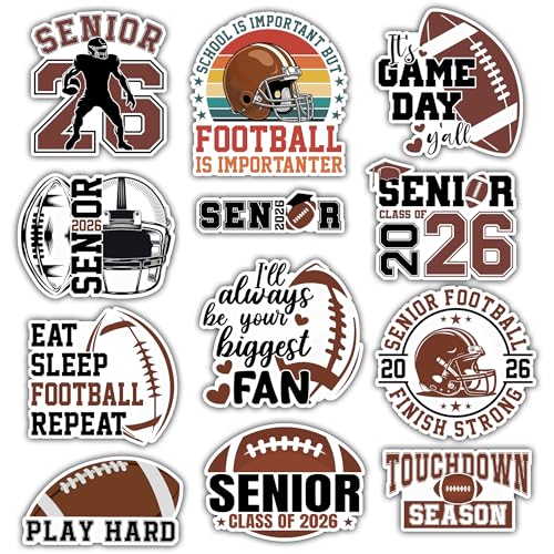 VOTANTA (12 Pcs, 3 inch) Senior Football 2026 Sticker, Class of 2026 Senior Athlete Graduation Gift for Players and Fans Sticker Decoration for Laptops, Phones