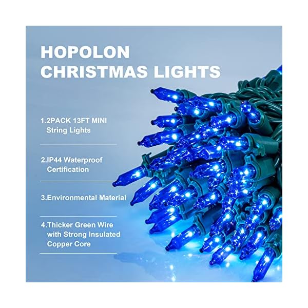 Hopolon mini christmas lights, 2 pack 23ft 100 led string lights, 120v ul plug extendable xmas tree lights for christmas, patio, home, party, holiday, garden, indoor/outdoor decoration - image 3