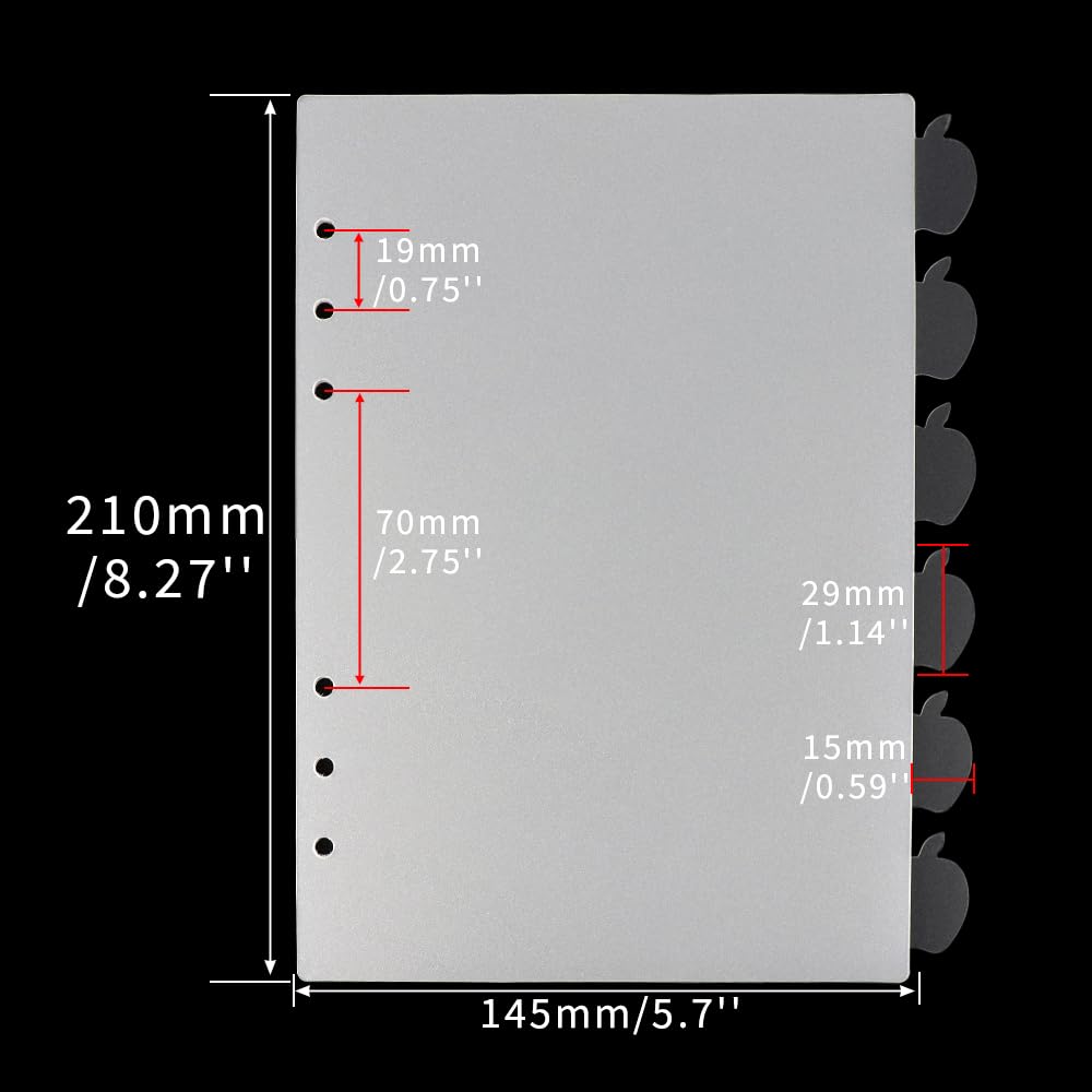 Multibey Divisori per raccoglitori a 6 linguette con etichette adesive a 6 anelli, formato A5, in plastica, traslucido, set da 6 (1 set