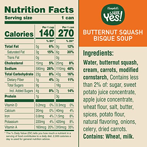 Campbell's Well Yes! Butternut Squash Bisque, Vegetarian Soup, 16.2 Oz Can (Case of 12) - Thumbnail 3