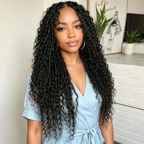 Goddess Locs Crochet Hair-12 Inch 8 Packs Boho Faux Locs Crochet Hair for Black Women Pre Looped Soft Locs with Curly Ends