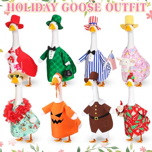 Silicherry 8 Set Seasonal Holiday Goose Outfits Easter Summer 4th of July All Seasons Lawn Porch Goose Clothes Costume for 23\" Cement Statue Garden Patio Outdoor Decoration(Boy Style) - Thumbnail 7