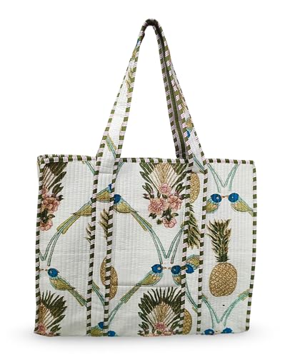Image of Cotton Tiger Block Print Tote Bag, Indian Handmade Shopping Shoulder Bag, Unisex Market Daily Use