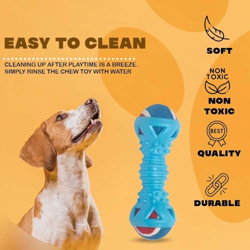Image of PremiumAV Double Ball Dumbbell Dog Chew Toy for Small & Medium Dogs - Natural Rubber Interactive Teeth Cleaning Toy, Durable Puppy Chew & Molar Toy, Brain Stimulating Play Toy
