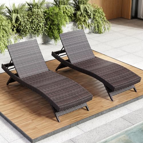 Nestl Chaise Lounge Chair Outdoor Set of 2, Wicker Patio