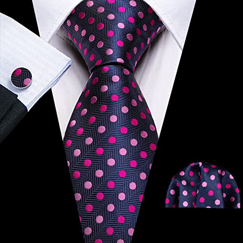 Image of Barry.Wang Ties for Men Silk Tie Sets Polka Dot Woven Necktie Pocket Square Cufflinks Business Wedding