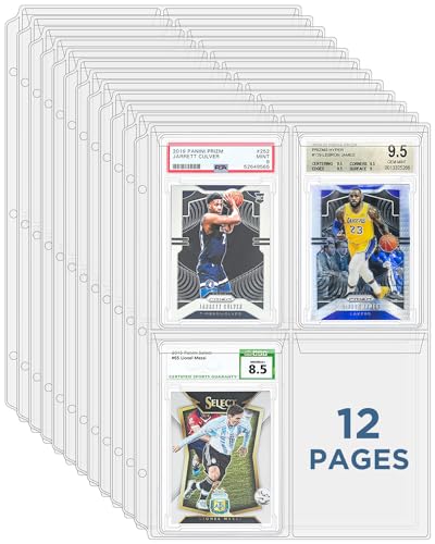 CollectHall Graded Card Sleeves, PSA Graded Card Slab Binder Pages for Storage & Display, Compatible with PSA, BGS, CGC Graded Sports Cards and One-Touch Magnetic Card Holders- 12 Pages