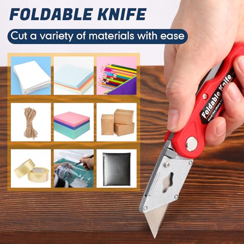 Therwen 40 Pcs Folding Utility Knives Bulk with 80 Replacement Blades Heavy Duty Box Cutter with Safety Lock Folding Utility Razor Knives Retractable Mechanism Paper Cutter, Multicolor