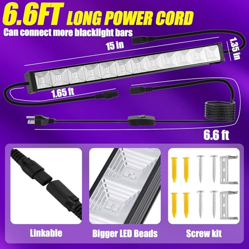 Image of 45W*3 Linkable Black Light Bar LED Blacklight with 6.6ft Cord, Glow in The Dark Each Light Up 28x28ft for Neon Party, Body Paint, Fluorescent Poster, Birthday, Halloween, Bedroom