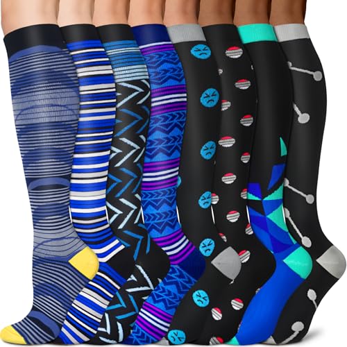 Image of 3 Pairs Knee High Graduated Compression Socks For Women and Men - Best Medical, Nursing, Travel & Flight Socks - Running & Fitness - 15-20mmHg