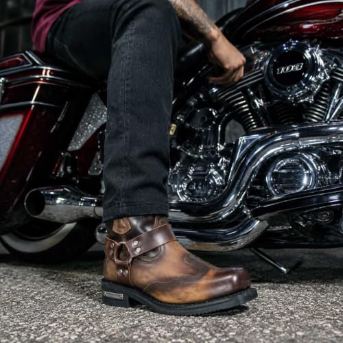 Image of Milwaukee Leather Men's Distressed Gray Leather 11-inch Classic Harness Square Toe Motorcycle Boots MBM9006 | Premium Material, Square Toe, Rider Ready, Durable Everyday Wear