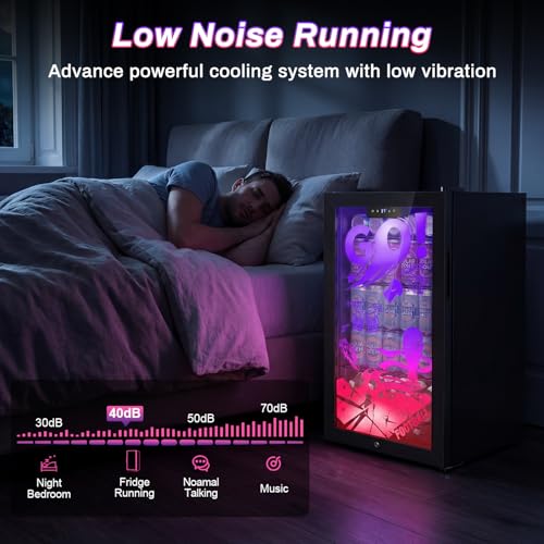 Image of Velivi Gaming Mini Fridge with Led Lights, 3.2 Cu Ft Gaming Light Up Glass Door Beverage Refrigertor Small Lockable Drink Cooler For For Soda Beer, Cyberpunk Gaming Rooms Bar Home Party