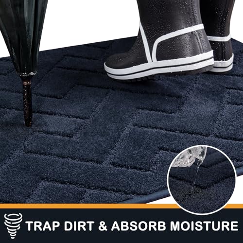 PURRUGS Dirt Trapping Door Mat 32" x 47", Non-Slip Machine Washable Entry Rug, Shoe Scraper, Dog Doormat, Super Absorbent Welcome Mat for Front & Back Door, Muddy Wet Shoes & Paws, Navy Blue