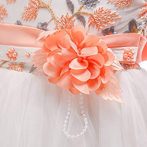 Kilo&Meters 3 4T Cute Prom Bridesmaid Kids Dresses Embroidery 3D Flower Beaded Special Occasion Easter Christmas Birthday Party Dress For Girl 3 4 Orange #TOP5