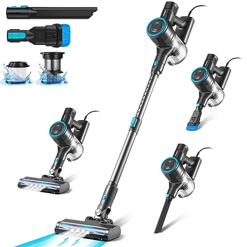Moolan Corded Stick Vacuum Cleaner, 18Kpa Powerful Suction, 6 in 1 Lightweight Vacuum with LED Lights, 600W Multiple Surfaces Vacuum Cleaners for Home Pet Hair Hard Floor
