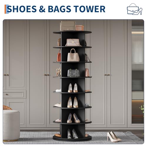 GarveeHome 7 Tier Rotating Shoe Rack Tower, 360° Revolving Free Standing Spinning Shoe Organizer, Vertical Spinning Shoes Display, Shoes Rack Storage Round Carousel, Rotate Shoes Closet Organization
