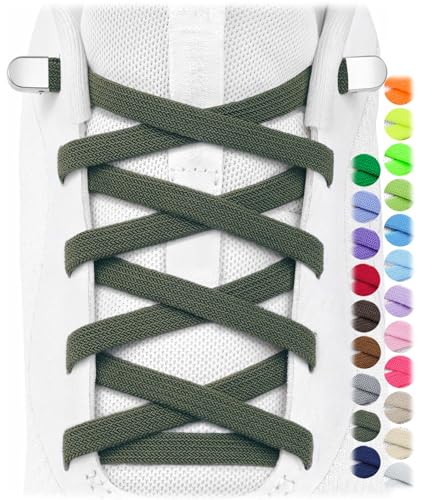 Image of Stepace 2 Pairs Elastic No Tie Shoe Laces for Kids and Adults Sneakers, Stretch Flat Tieless Shoestrings