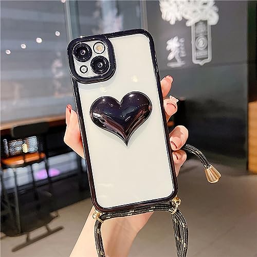 Étui souple transparent pour iPhone 13 Pro avec collier lanière noire LVTFCO