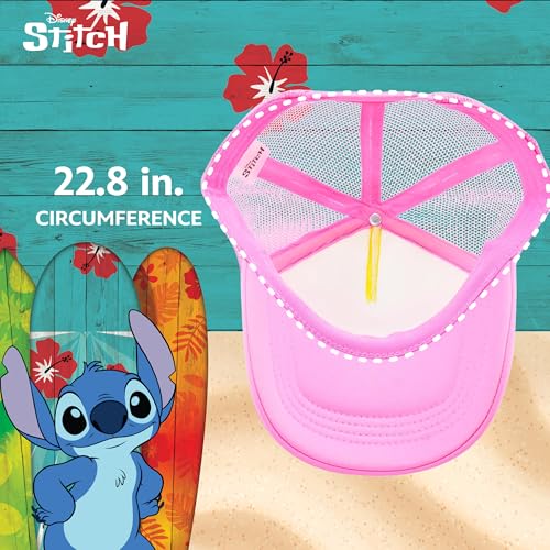 Image of Disney Stitch and Angel Trucker Hat, Adult Baseball Cap with Curved Brim, Pink, One Size
