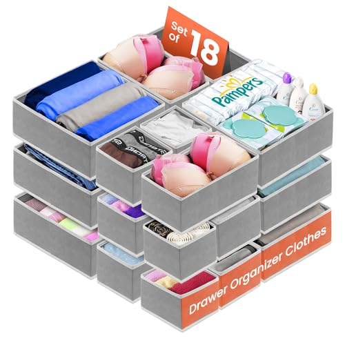 Image of RFAQK 18 Pack Drawer Organizer Clothes-Dresser Organizer Bins for Baby Cloth-Organization and Storage for Underwear Bra Socks-Foldable Fabric Closet Divider for Bedroom, Nursery Essentials