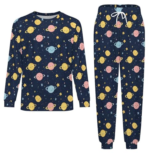 Outeres-Spaces Planets Stars Men’s Pajama Set Long Sleeve Top And Pants Loungewear Sleepwear Pjs Nightwear3