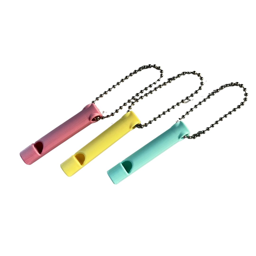 Safety Whistle with Chain, Pack of 3, Compact Loud Emergency Whistles for Keyrings and Backpacks, Pink Yellow and Blue