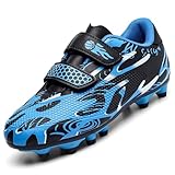 Unitysow Chaussures de Football Garçon Spike Crampons Professionnel Antidérapant Athlétisme Entrainement Chaussures de Sport Enfant Chaussures de Foot,Bleu,38 EU