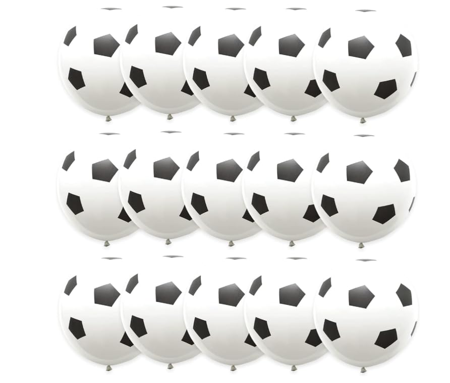 Lote de 15 balões temáticos de futebol, 30,5 cm, branco e preto, para festas com tema desportivo, decoração de festa com tema de futebol