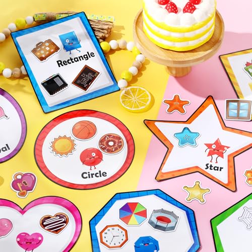 Image of Blosssound 10 Set Magnetic Shape Sorting for Toddler Matching Games Magnet Sorting Mats 30 Everyday Objects Magnets Pieces Learning Toys for Child Learning Shape Game Preschool Classroom(Colorful)