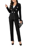 Women's 2 Piece Suits Business Casual Outfits Double Breasted Blazer Pantsuits Professional Office Work Sets