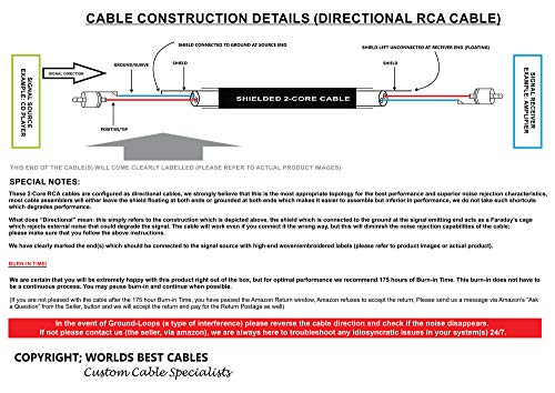3 Foot – Directional High-Definition Audio Interconnect Cable Pair Custom Made By Worlds Best Cables – Using Mogami 2549 Wire And Eminence Gold Locking Rca Connectors #TOP1