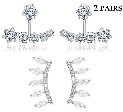 Jacket Stud Earrings (2 pairs) Platinum and Gold Plated Cubic Zirconia Earrings