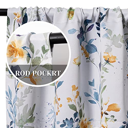 Image of MYSKY HOME 2 Pack Blackout Window Valance, 18 Inches Long Kitchen Window Curtains Over Sink Rod Pocket Pattern Valance for Bathroom Bedroom Living Room, Yellow & Grey