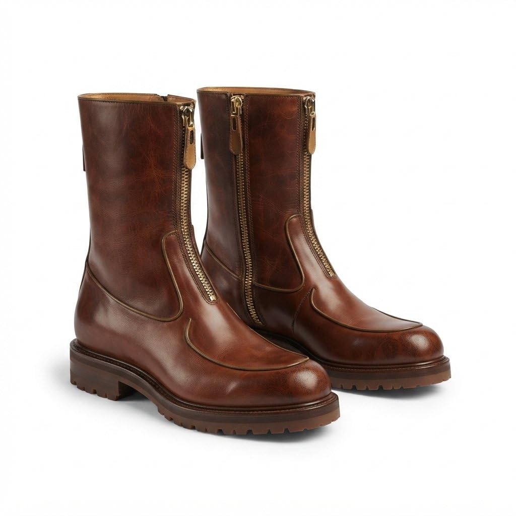 costoso italiano Finley Men's Brown Leather Zip Boots with Lug Rubber Sole-picture-13