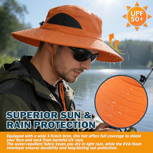 Image of Wide Brim Sun Bucket Hat, Waterproof Boonie Hat for Men & Women | UPF 50+ UV Protection, Adjustable Fit, Chin Strap & Sweatband, Foldable Durable for Fishing Hiking Garden Beach