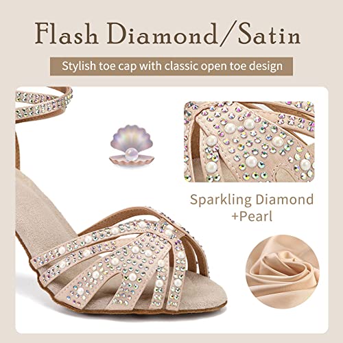 TINRYMX Women Latin Dance Shoes Rhinestones Sparkly Ballroom Salsa Performance Party Dancing Heels,Model-L432/L5063