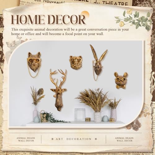 Wesiti UTE-WESITI-866 5 Pcs Animal Head Wall Decoration Imitation Deer Head Bracket, Animal Sculpture Wall Decoration thumb #6