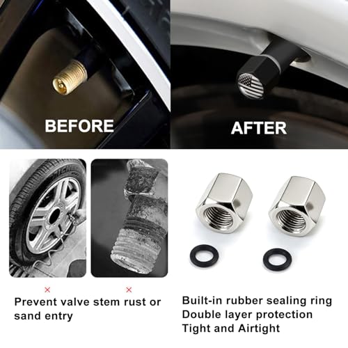 Image of Chrome Car Truck Antenna with Valve Stem Caps Vehicle Stubby Replacement Mast for Ford F150 F250 F350 Super Duty Raptor Dodge RAM GMC Sierra Chevy Silverado 1500 2500 3500