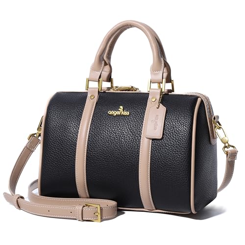 Image of Angel Kiss Women Satchel Purses and Handbags Vegan Leather Boston Barrel Bag Top Handle Shoulder Purse with Crossbody Strap | Vegan Leather